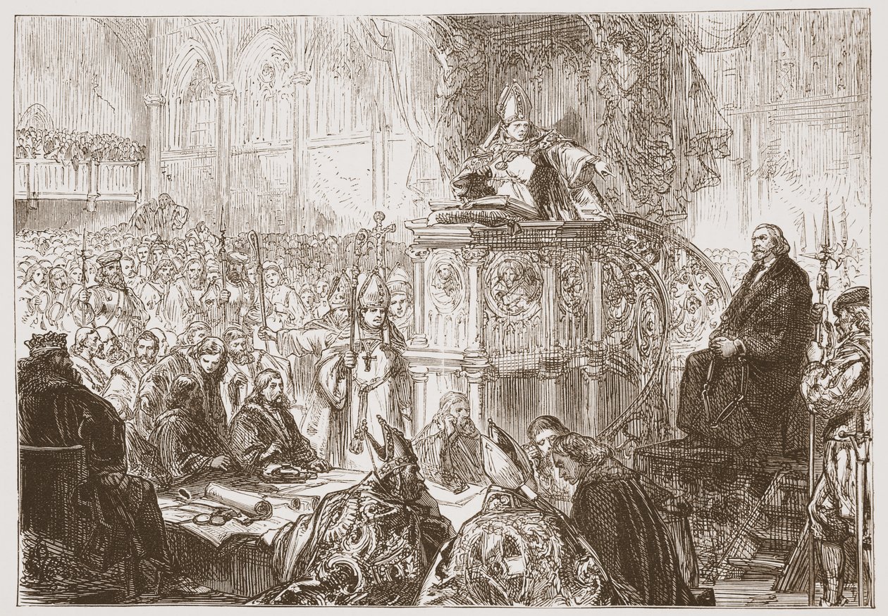 Lodi püspöke prédikál Husz perén, illusztráció: James Aitken Wylie (1808-1890), The History of Protestantism, pub. 1878 alkotó: English School