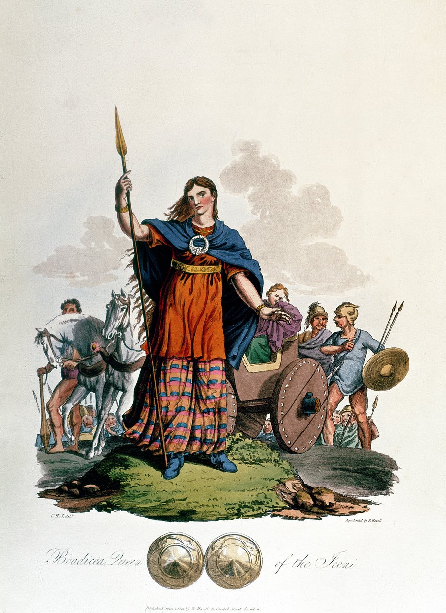 Boadicea, az Iceni királynője, tervezte C.H.S., metszett Richard Havell, idősebb, megjelent 1815 (akvatinta) alkotó: English School