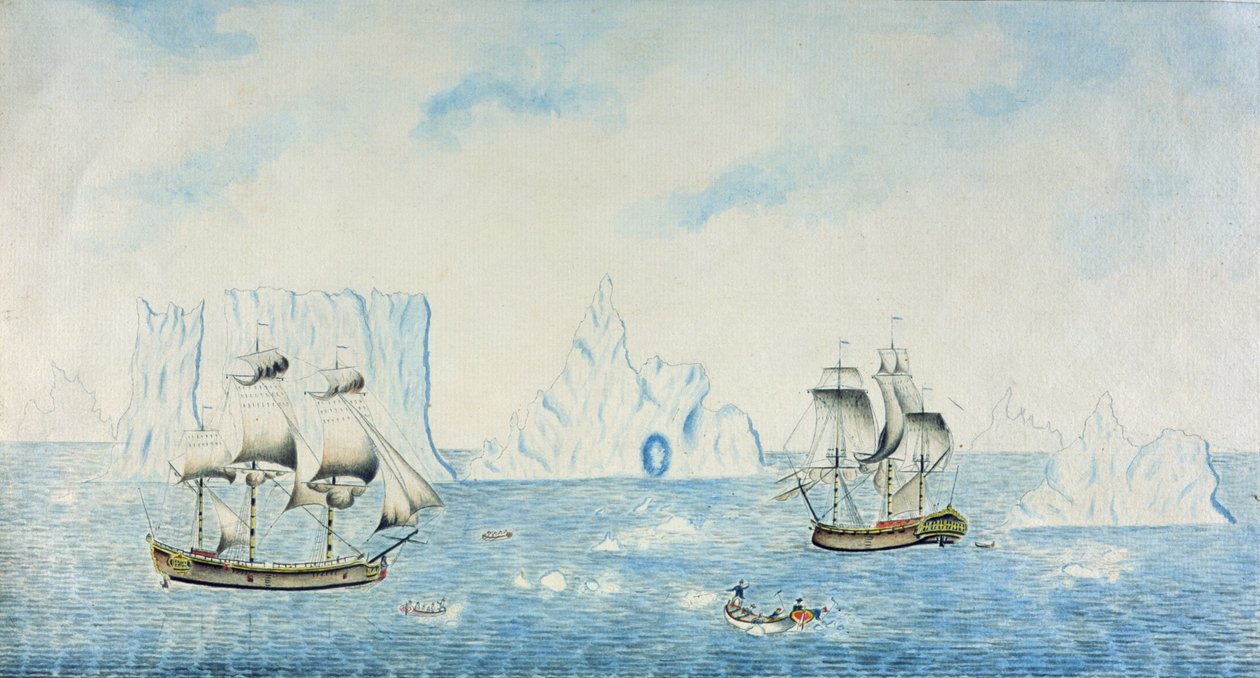Jéggyűjtő csónakok, 1773 körül (wc papíron) alkotó: English School