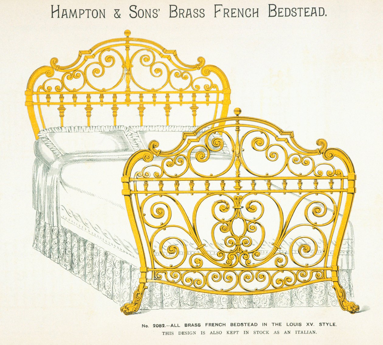 Sárgaréz francia ágynemű a Hampton and Sons bútorkatalógusából, 1902 alkotó: English School