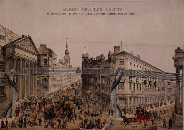 Híd az utca felett a Mansion House-nál, 1862 körül (aquatinta) alkotó: English School