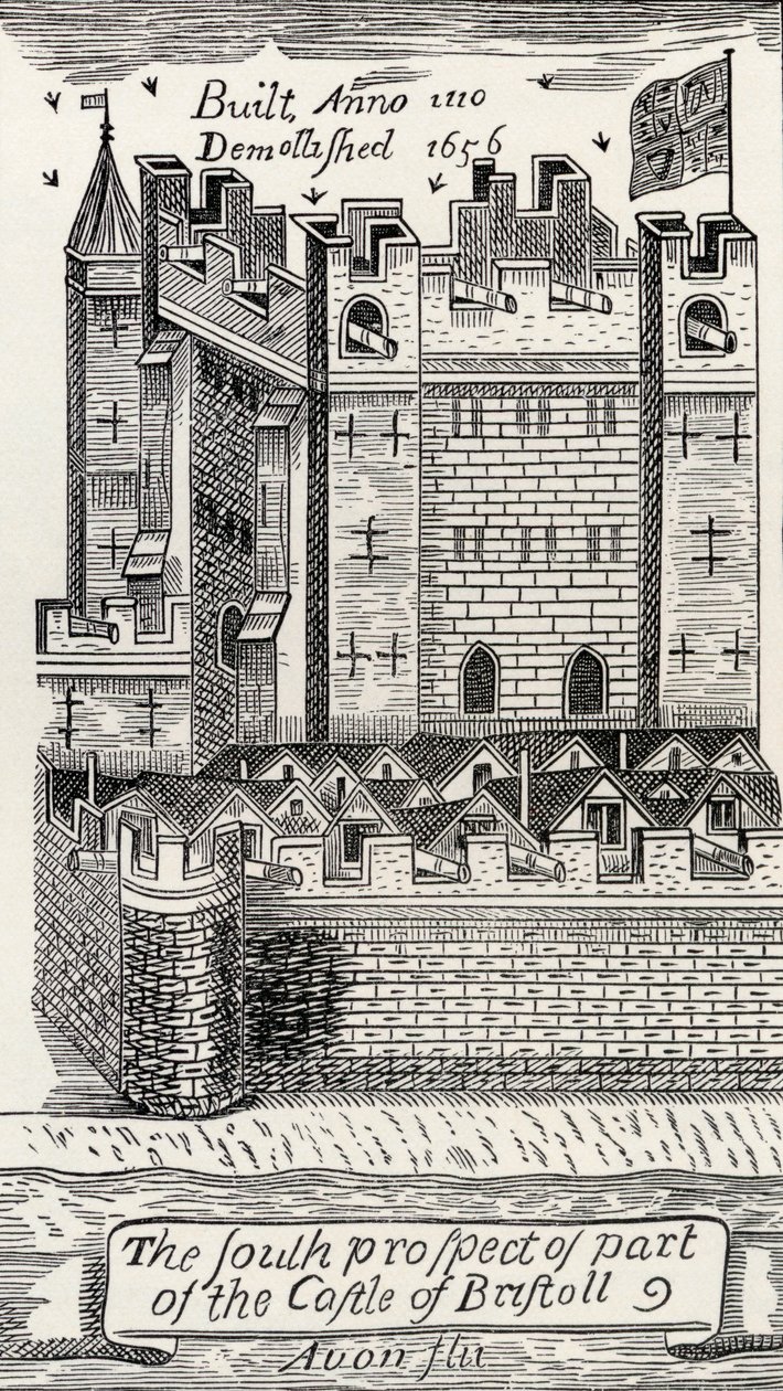 Bristol Castle, James Miller 1673-as Bristol térképe nyomán, J. R. Green „A Short History of the English People” című művéből, amelyet 1893-ban adtak ki. alkotó: English School