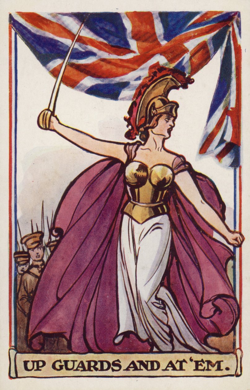 Britannia katonákkal és uniós zászlóval (színes litográfia) alkotó: English School