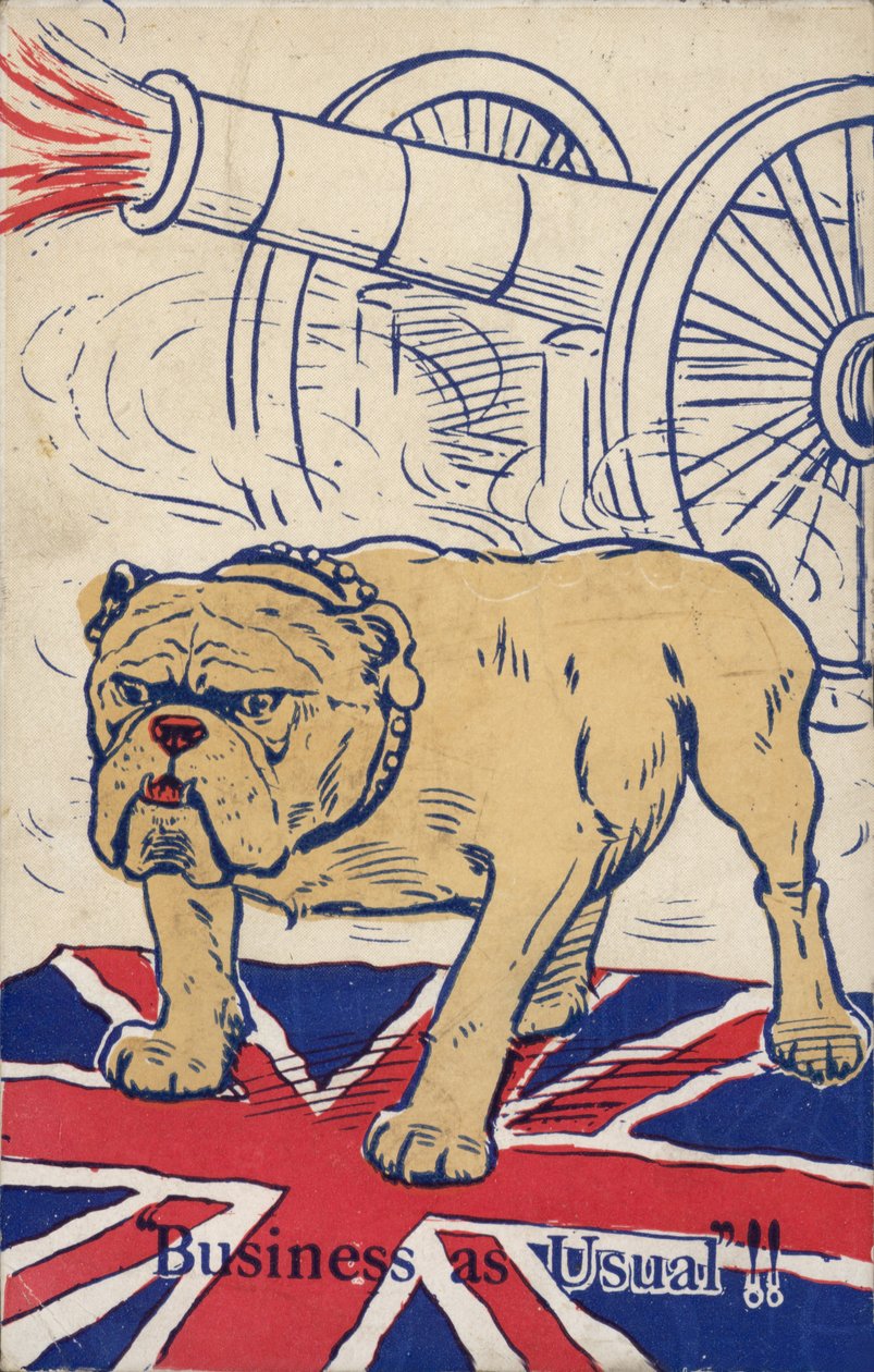 Brit bulldog az unió zászlaján és ágyúval lövöldözve (színes litográfia) alkotó: English School