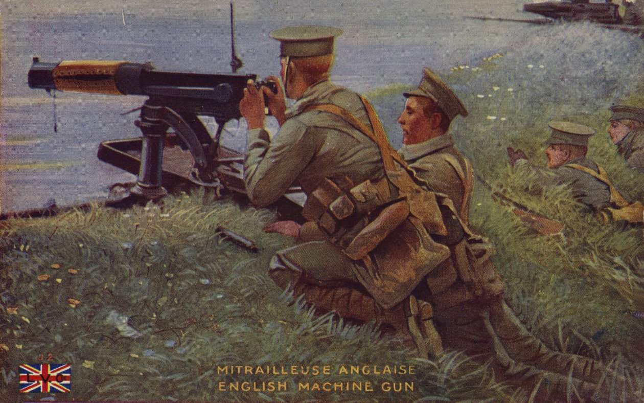 Brit géppuska, I. világháború (színes litográfia) alkotó: English School