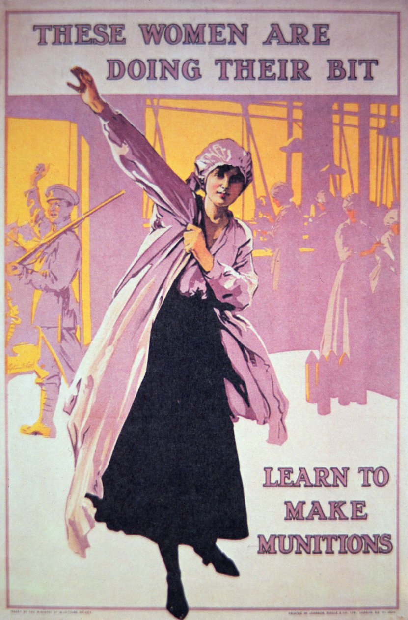 Az első világháború brit plakátja a nők hadianyaggyárakban való munkára ösztönzésére, 1914–1918 (színes litó) alkotó: English School