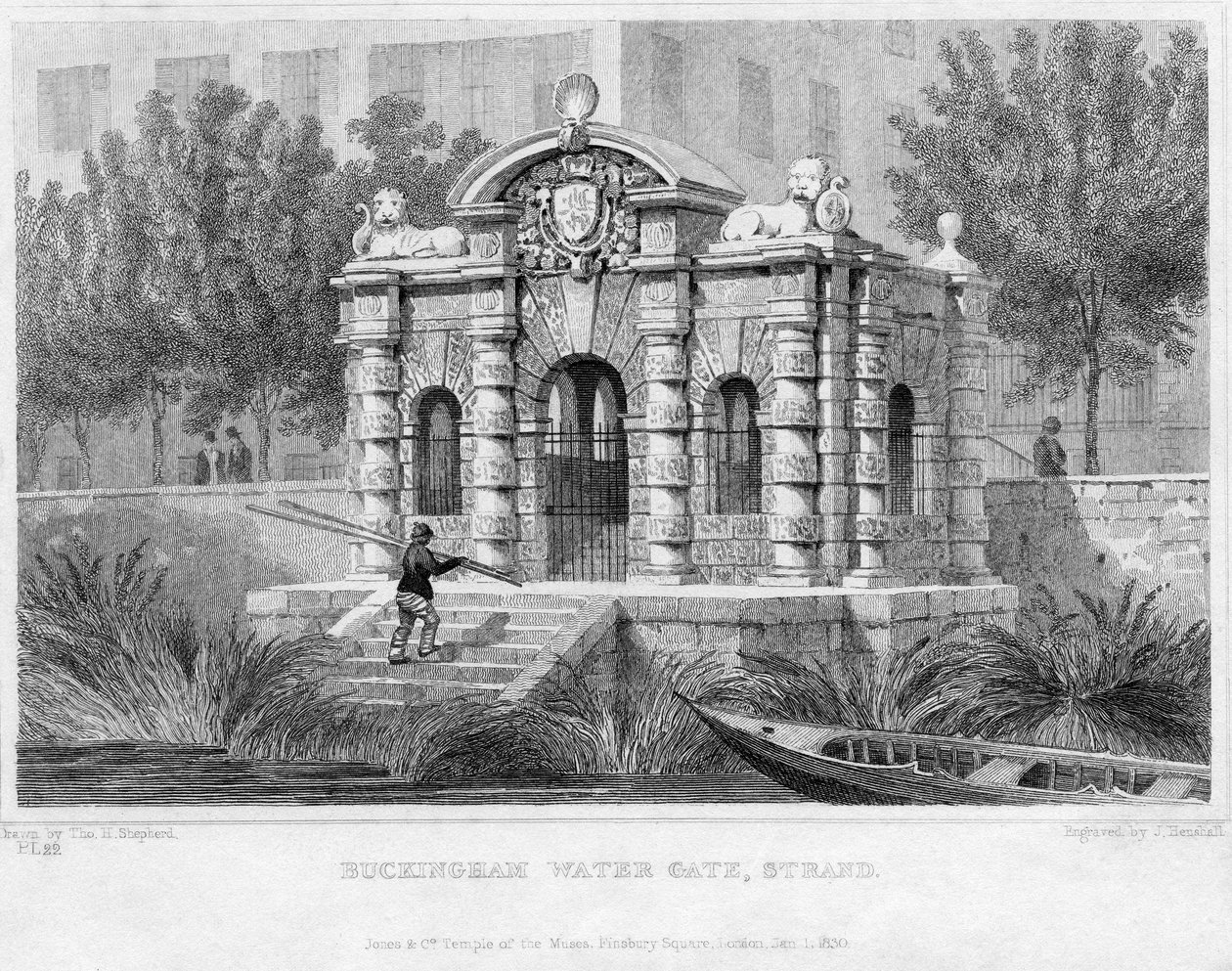 Buckingham Water Gate, Strand, 1830 alkotó: English School