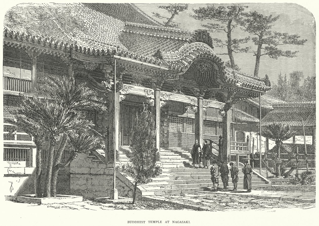 Buddhista templom Nagaszakiban (metszet) alkotó: English School