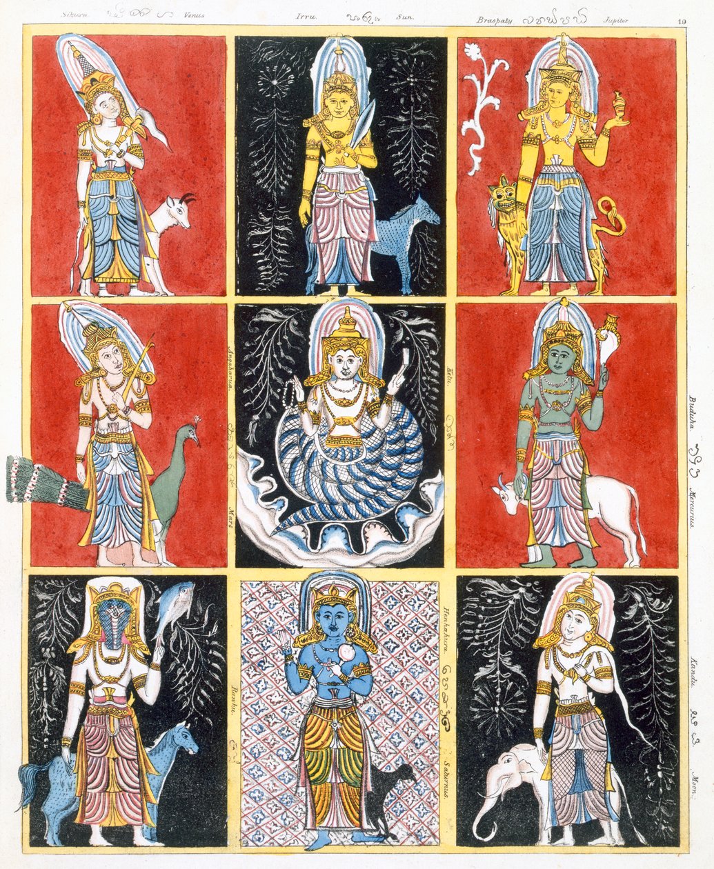A csillagokat, a napot és a holdat ábrázoló buddhisták, Edward Upham A buddhizmus története és tanítása című művéből, 1829 alkotó: English School