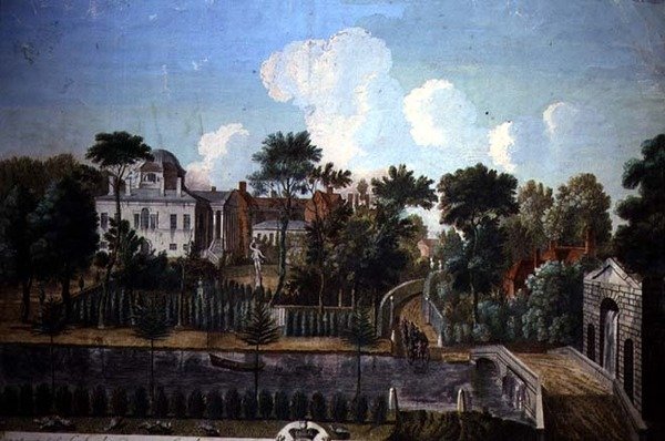 Burlington House, Chiswick, tervezte: William Kent (1685-1748) 1725-36 (színes metszet) alkotó: English School