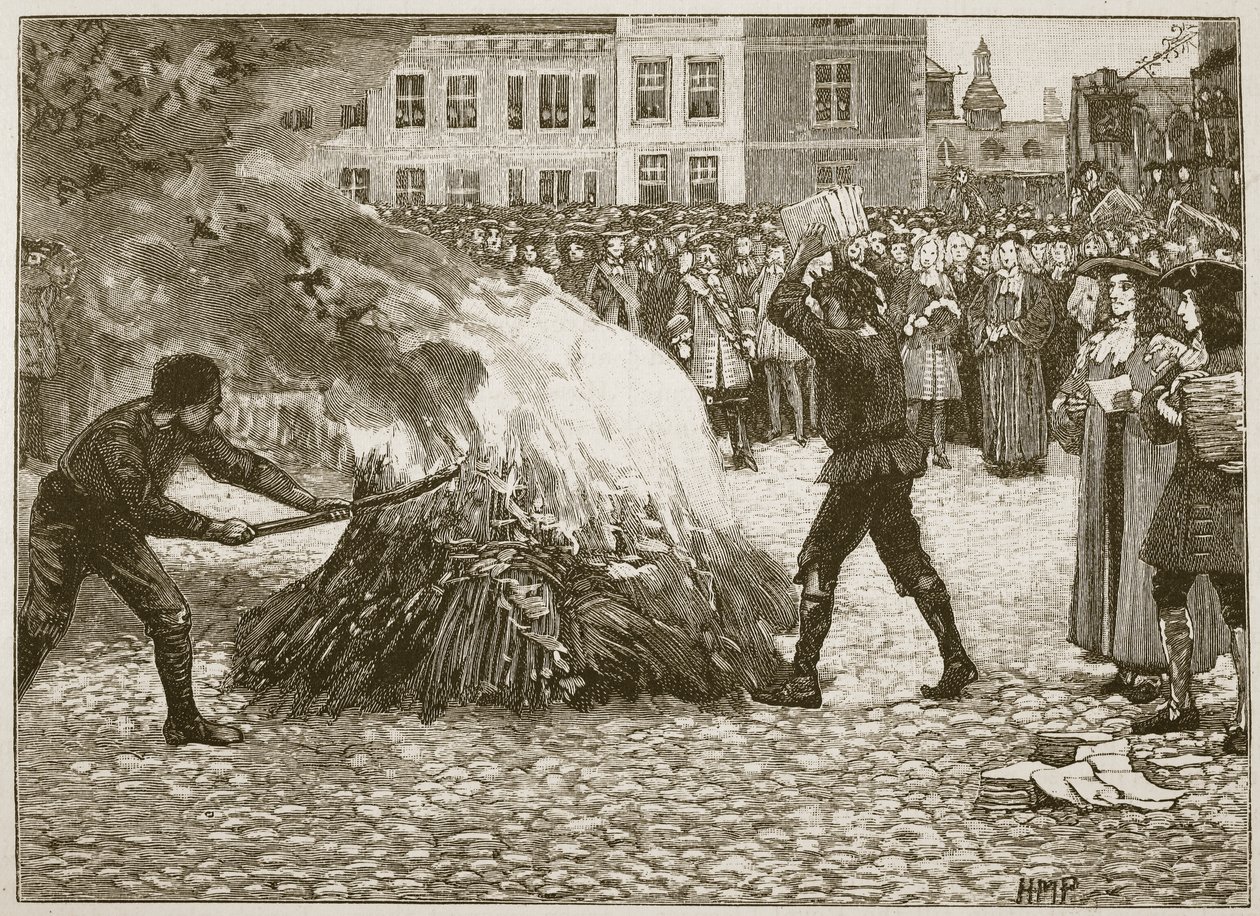 Burning of Blounts brosúra a Common Hangmantől, illusztráció a Cassells Illustrated History of Englandből (szépia fotó) alkotó: English School