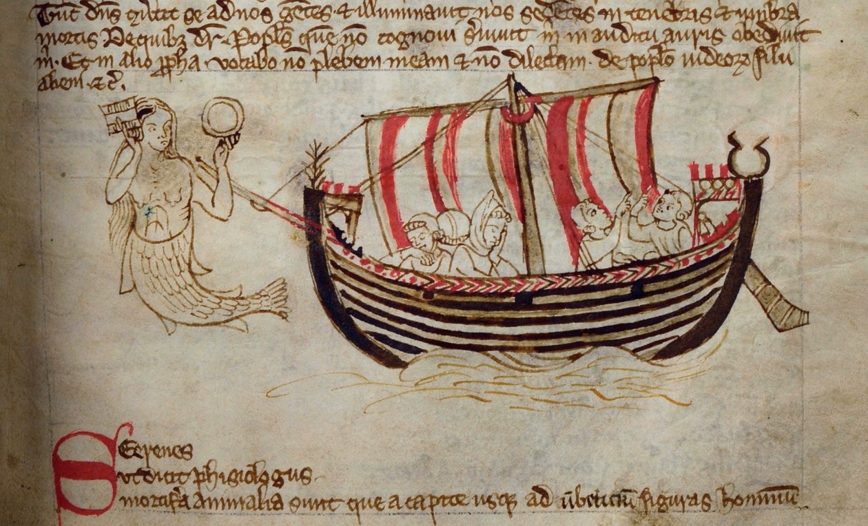 CCA-LitMs/D/10 fol. 18r sziréna, a Bestiáriumból alkotó: English School