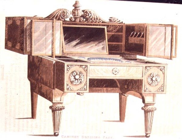 Szekrény öltözőtok, 136-os tábla Ackermann „Művészetek, irodalom, kereskedelem, gyártás, divat és politika tárházából”, 1824-ben (színes litó) alkotó: English School