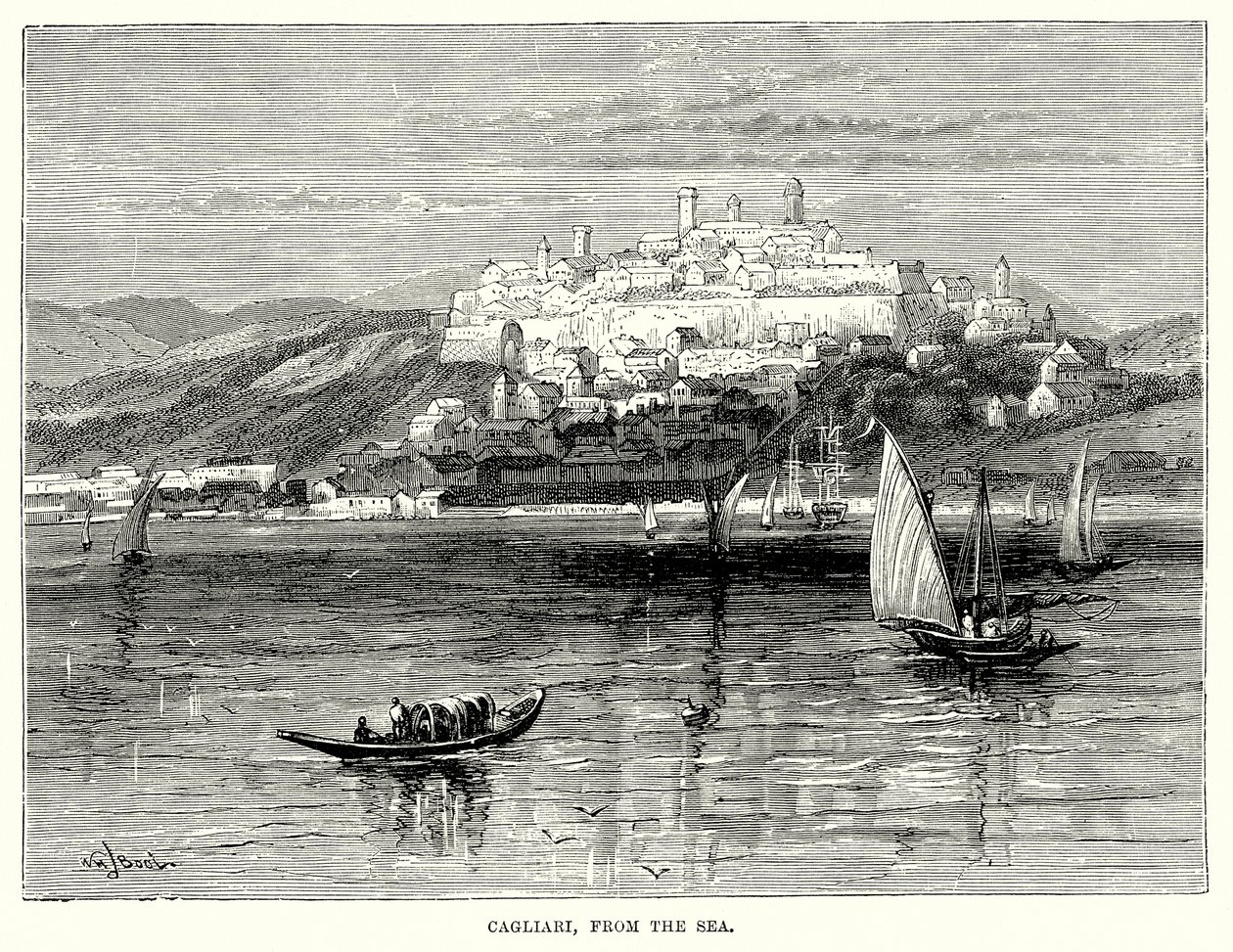Cagliari, a tenger felől (metszet) alkotó: English School