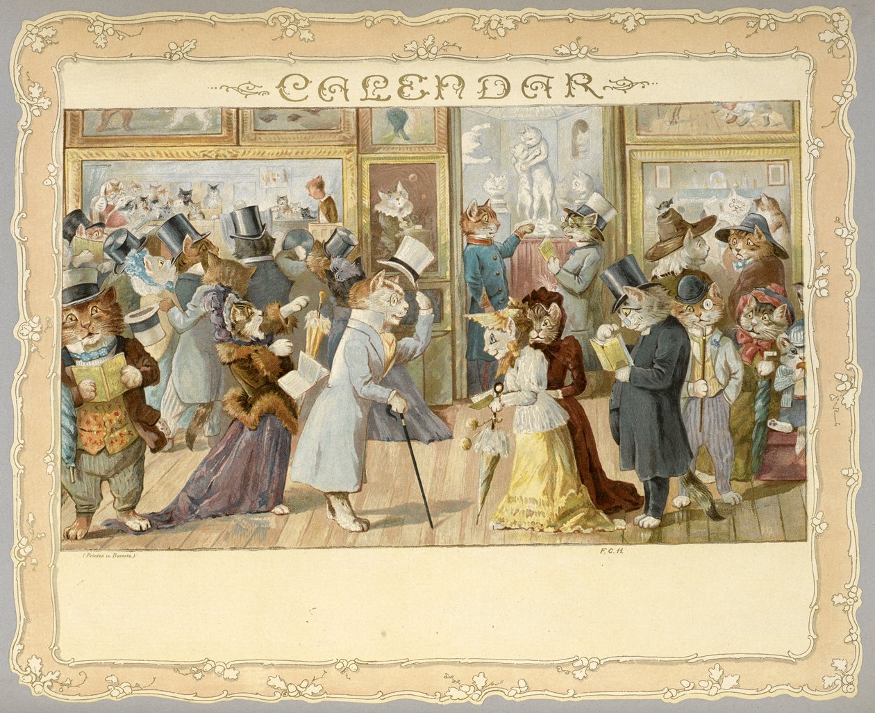 Naptár. Az elülső borító macskákat ábrázol. Kellemes meglepetések minden méretű ember számára. [A versben. Illusztrációkkal.]London: E. Nister, [1892] alkotó: English School