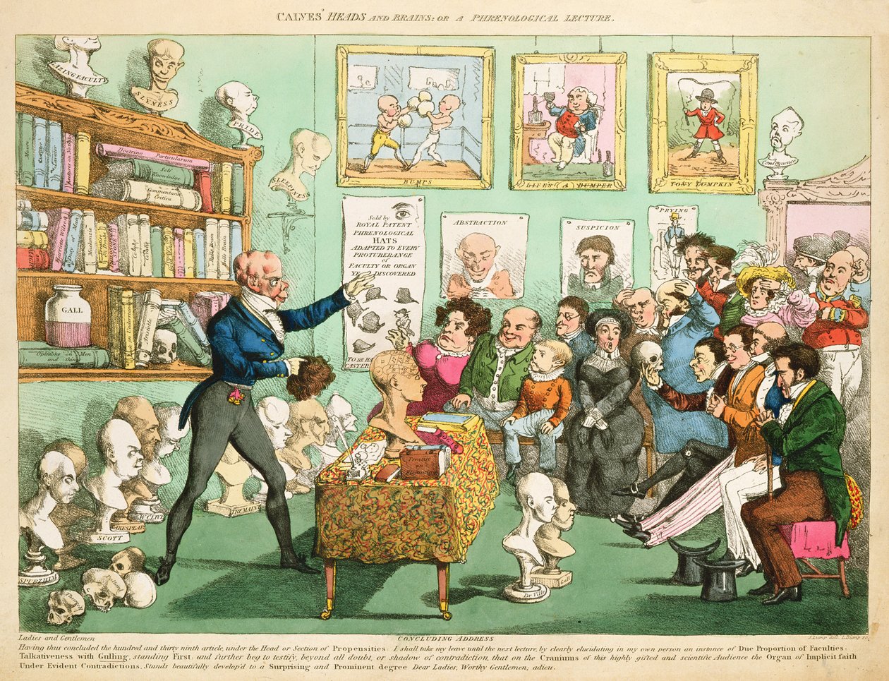 Borjak feje és agya; vagy egy frenológiai előadás, 1826 (színes rézkarc) alkotó: English School
