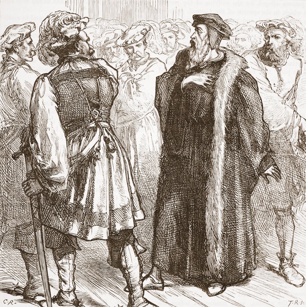 Kálvin ellenségei előtt a Tanácsban, illusztráció: James Aitken Wylie (1808-1890) A protestantizmus története című könyvéből, pub. 1878 alkotó: English School