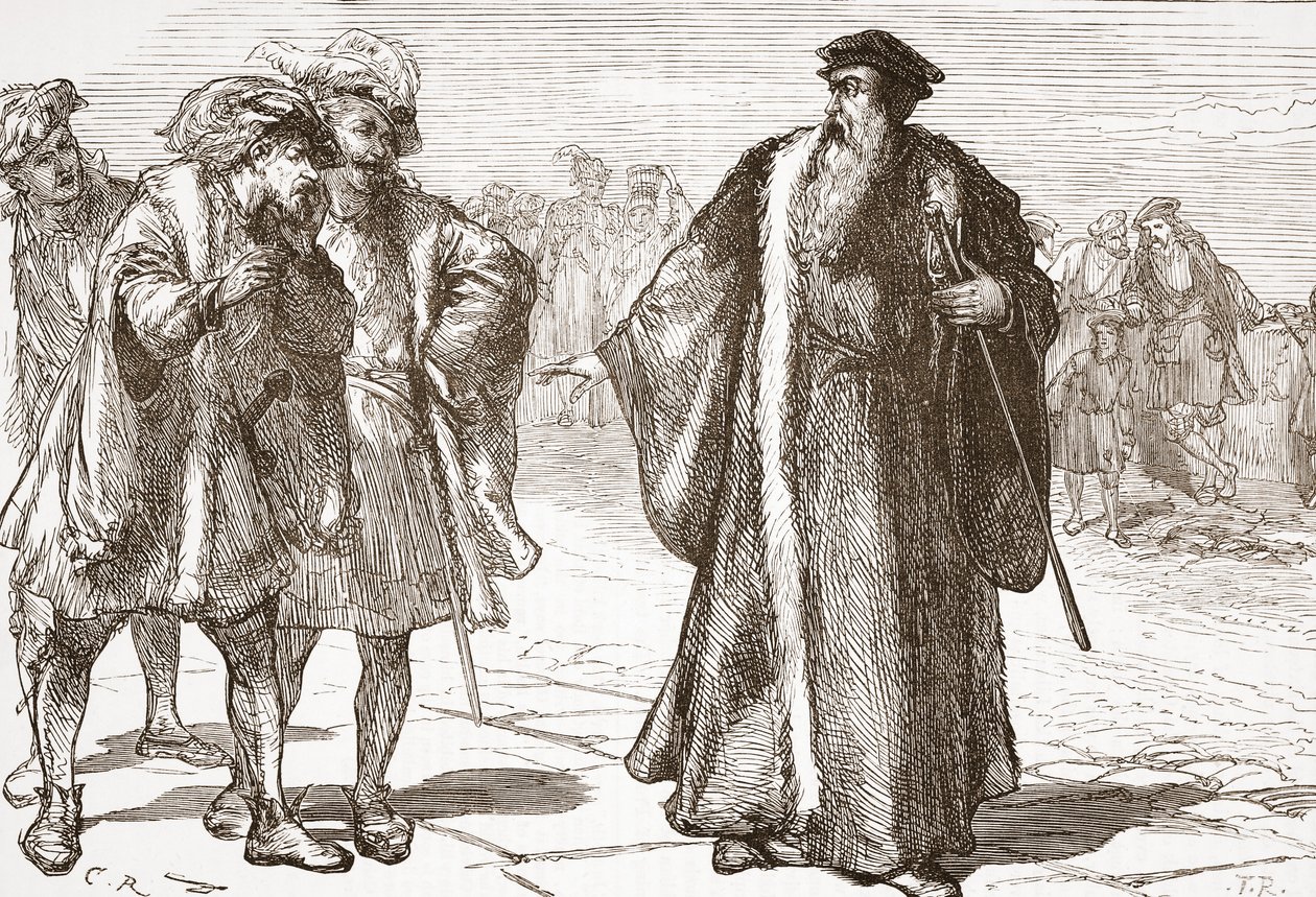 Kálvint megsértették a Libertinusok a Rhone-hídon, illusztráció: James Aitken Wylie (1808-1890) A protestantizmus története című könyvéből, pub. 1878 alkotó: English School