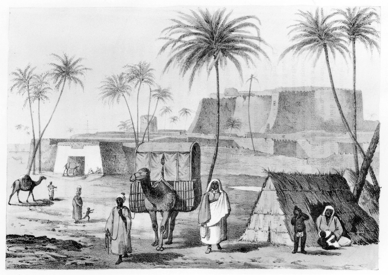 Tevealom a líbiai Fezzan állambeli Morzouknál, az Észak-afrikai utazások elbeszéléséből, G.F. Lyon, 1821-ben jelent meg alkotó: English School