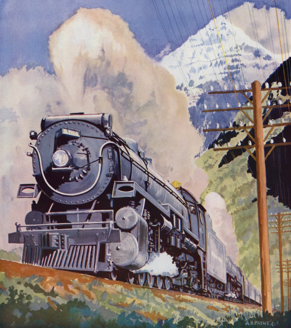 Canadian Pacific Railways "Dominion" a Sziklás-hegységben (színes litográfia) alkotó: English School