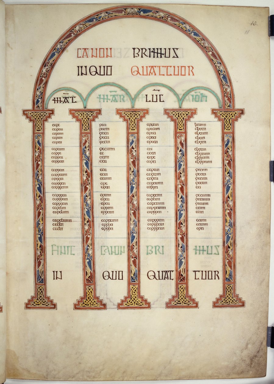 Canon Table, illusztráció a „Lindisfarne Gospels”-ból, 710-21 (vellum) alkotó: English School