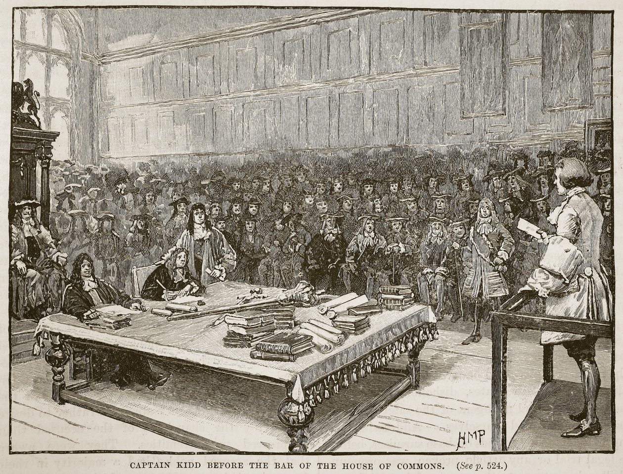 Kidd kapitány az alsóház bárja előtt, illusztráció a Cassells Illustrated History of Englandből (szépia fotó) alkotó: English School