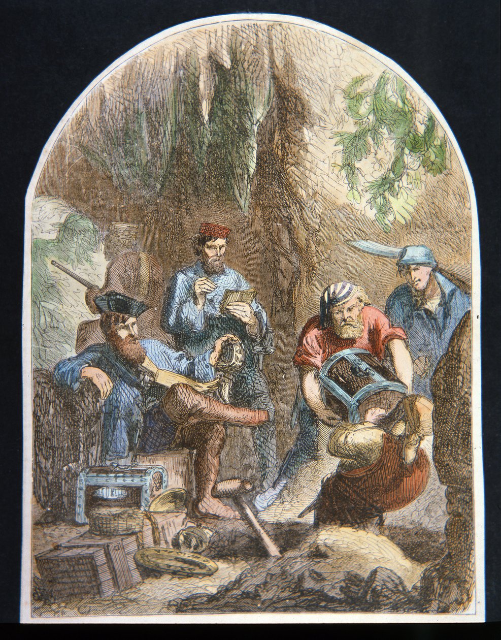 William Kidd kapitány kincset rejteget egy barlangban (színes litó) alkotó: English School