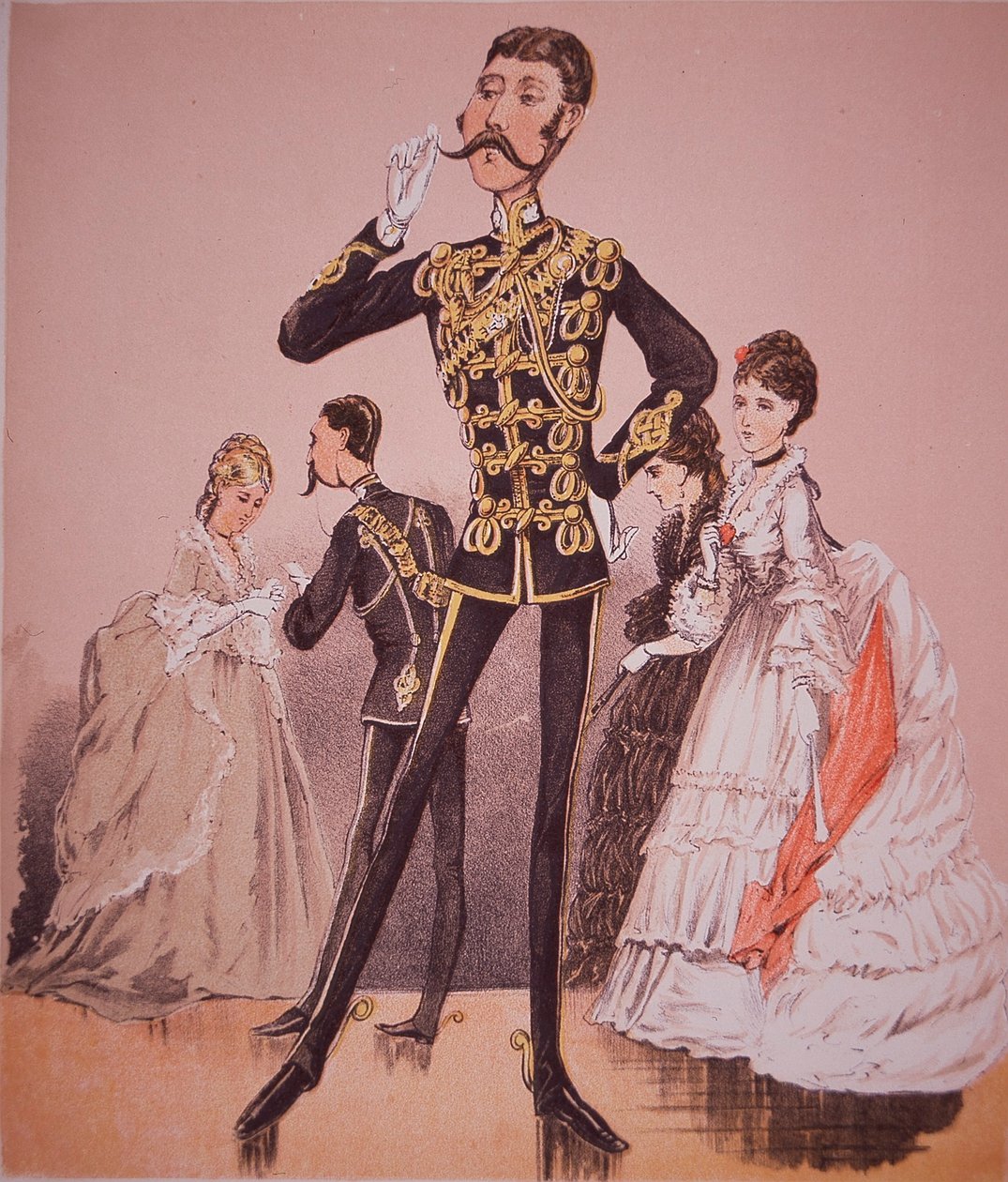 Karikatúra a 10. walesi herceg saját királyi huszárjairól, Seccombe őrnagy „Army and Navy Drolleries” című művéből alkotó: English School