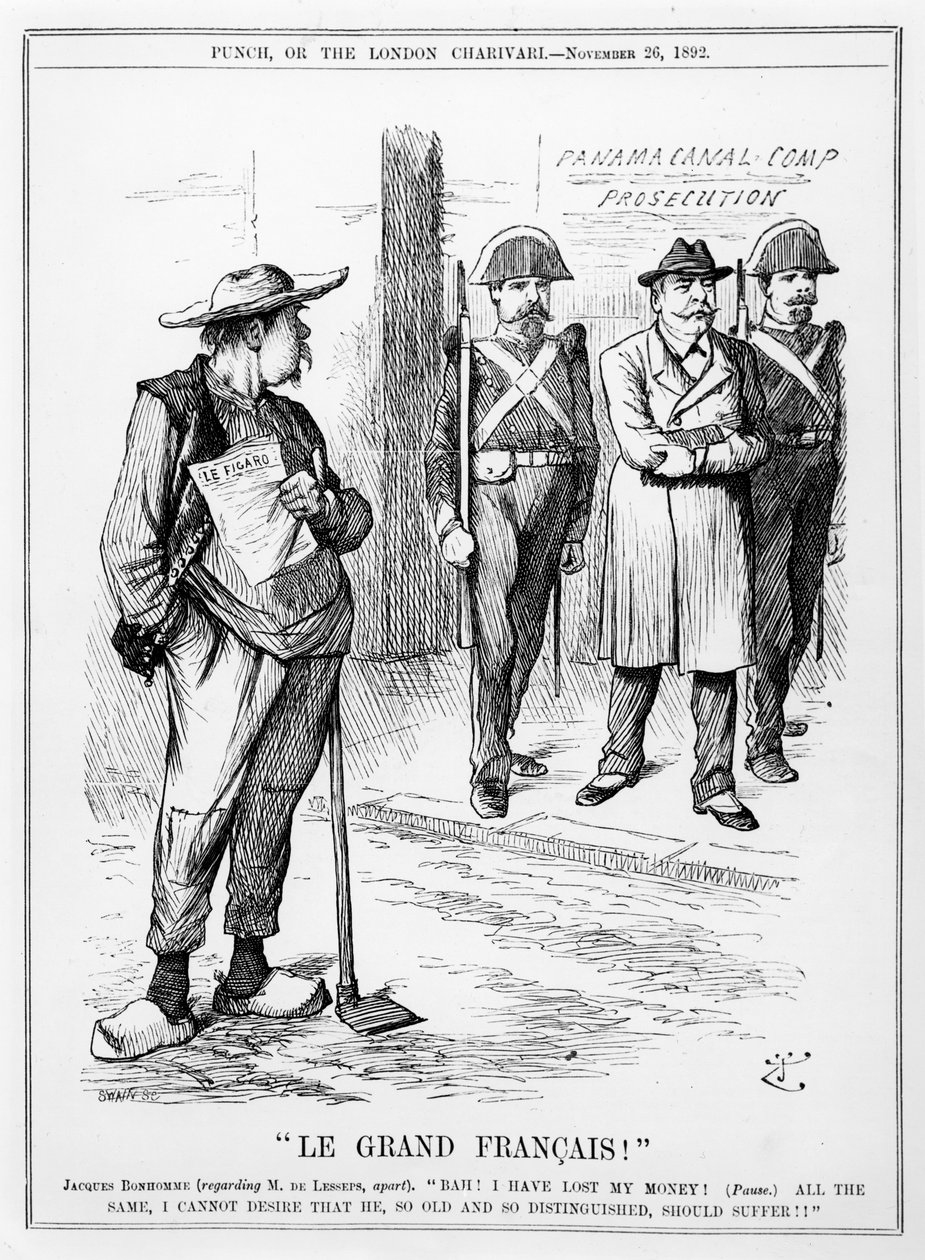 Ferdinand Marie de Lesseps vicomte (1805-94) karikatúrája a Punch magazinból, London, 1892. november 26. alkotó: English School