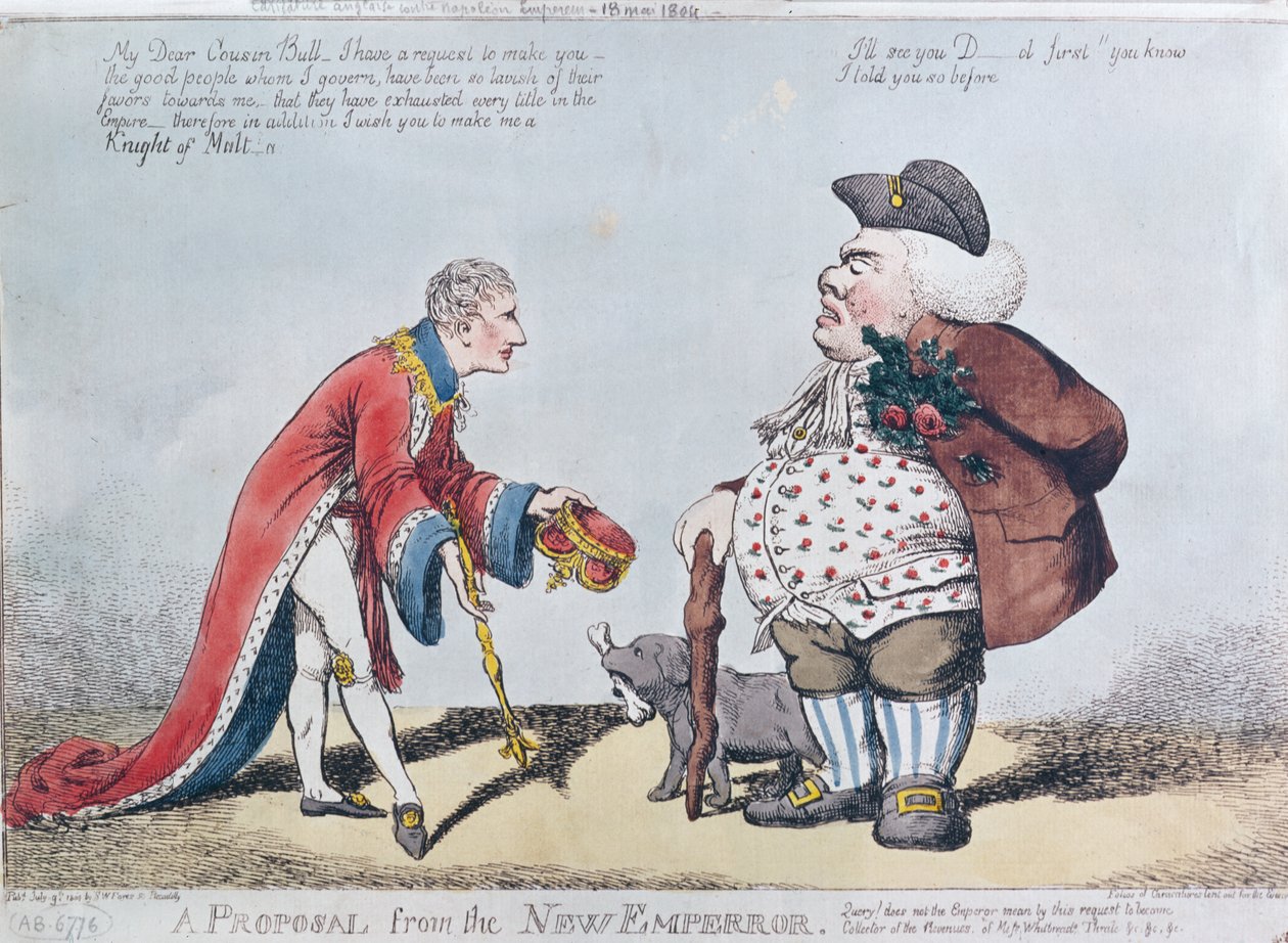 Napóleont gúnyoló karikatúra Napóleon császárrá kikiáltása idején, 1804. május 18-án, 1804. július 9-én alkotó: English School