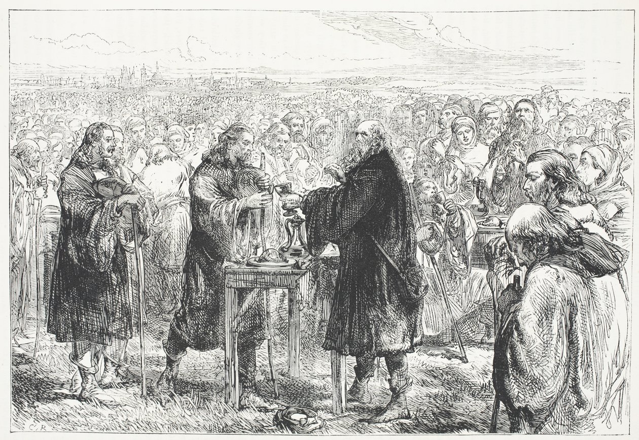 Az Eucharisztia ünneplése a husziták által egy Prága melletti mezőn, illusztráció: James Aitken Wylie (1808-1890), kocsma: A protestantizmus története. 1878 alkotó: English School