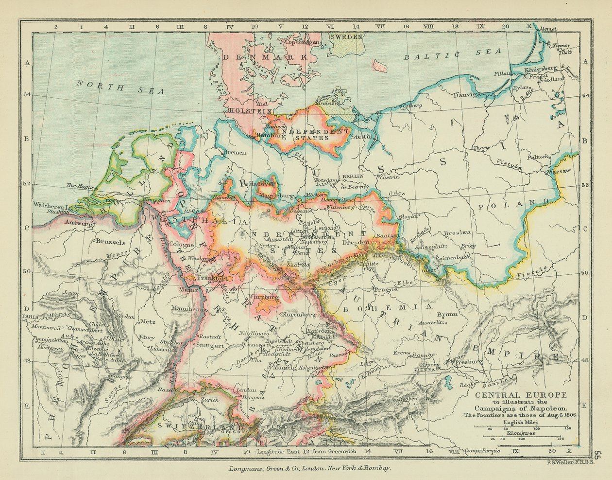 Közép-Európa Napóleon hadjáratainak illusztrálására (színes litográfia) alkotó: English School