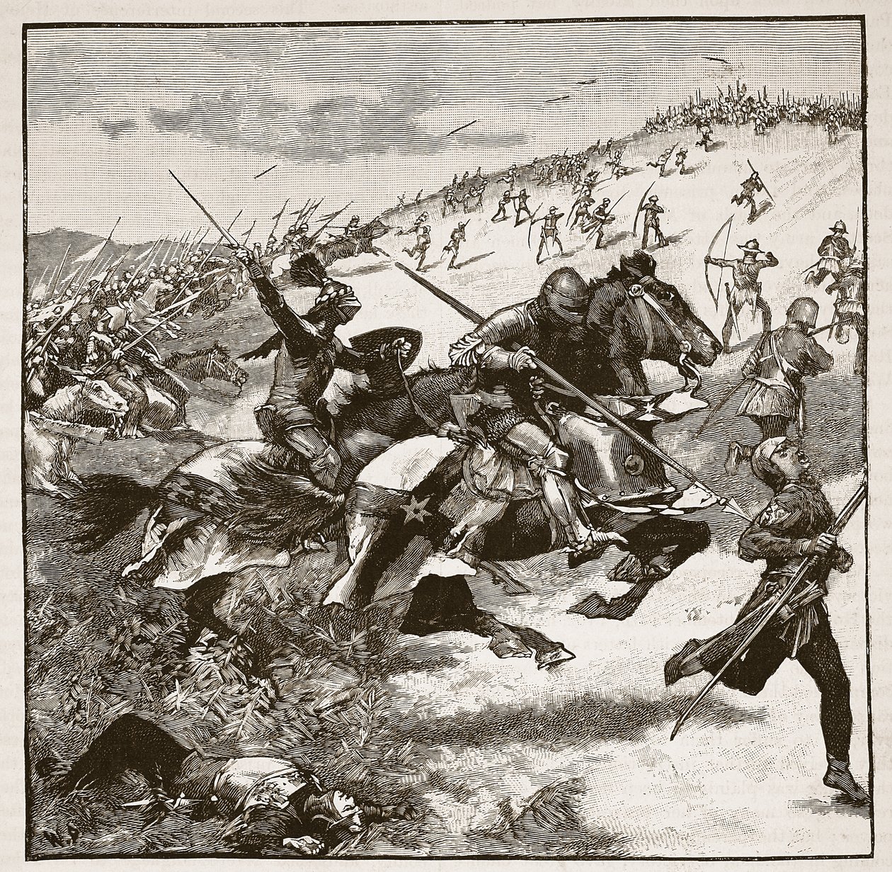 A skótok vádja Homildon Hillnél, illusztráció a Cassells Illustrated History of Englandből (szépia fotó) alkotó: English School