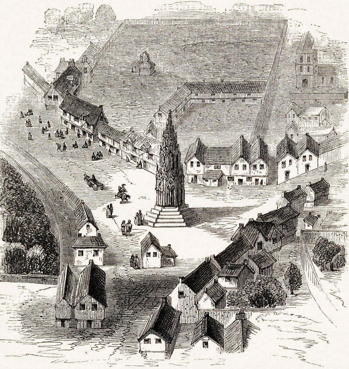 Charing Cross, London, a 16. században, 1865 körül (fametszet) alkotó: English School