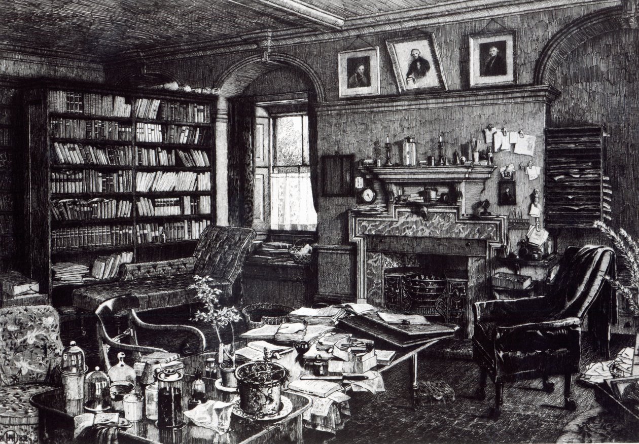 Charles Darwins tanulmánya a Down House-ban, 1882 alkotó: English School