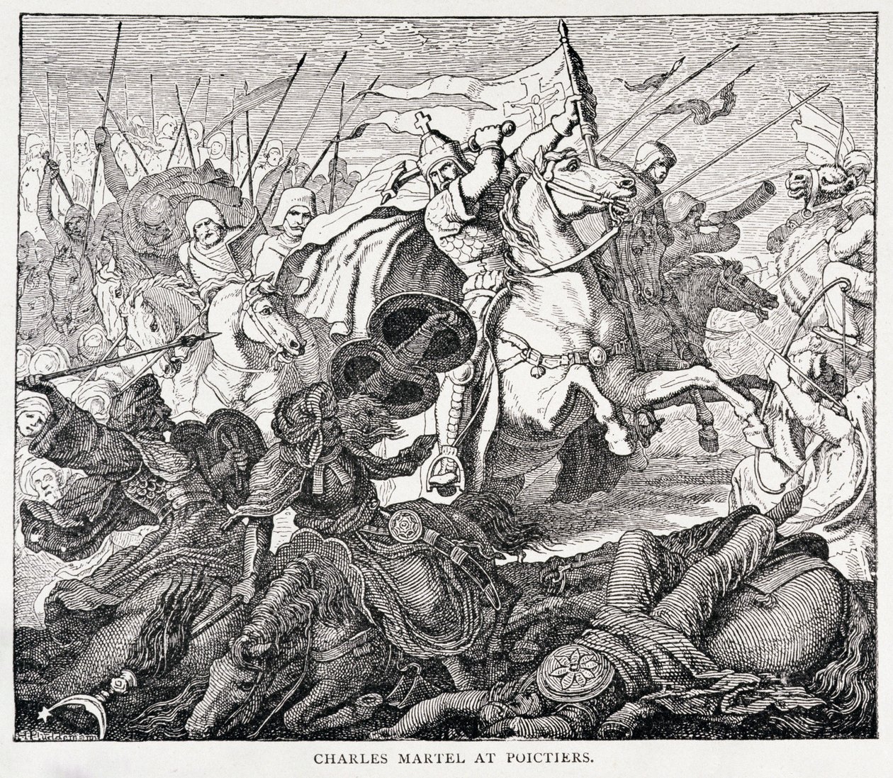 Charles Martel (688-741 körül) a Poictiers-ben, a Franciaország történelméből, Emile de Bonnechose, kiadó: Ward, Lock and Co, London alkotó: English School
