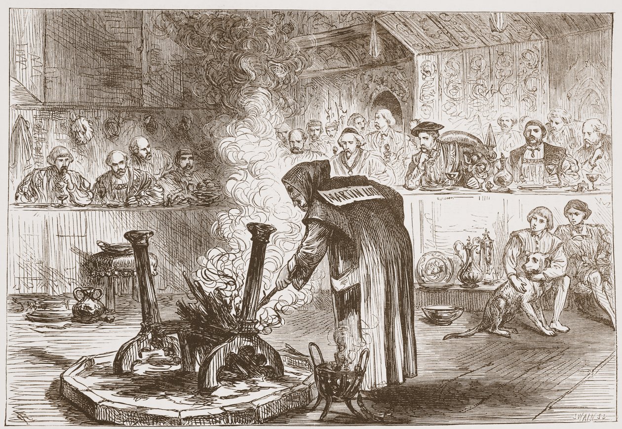 Charles látja az álarcok játékát, illusztrációja James Aitken Wylie (1808-1890) A protestantizmus története című könyvéből, kocsma. 1878 alkotó: English School