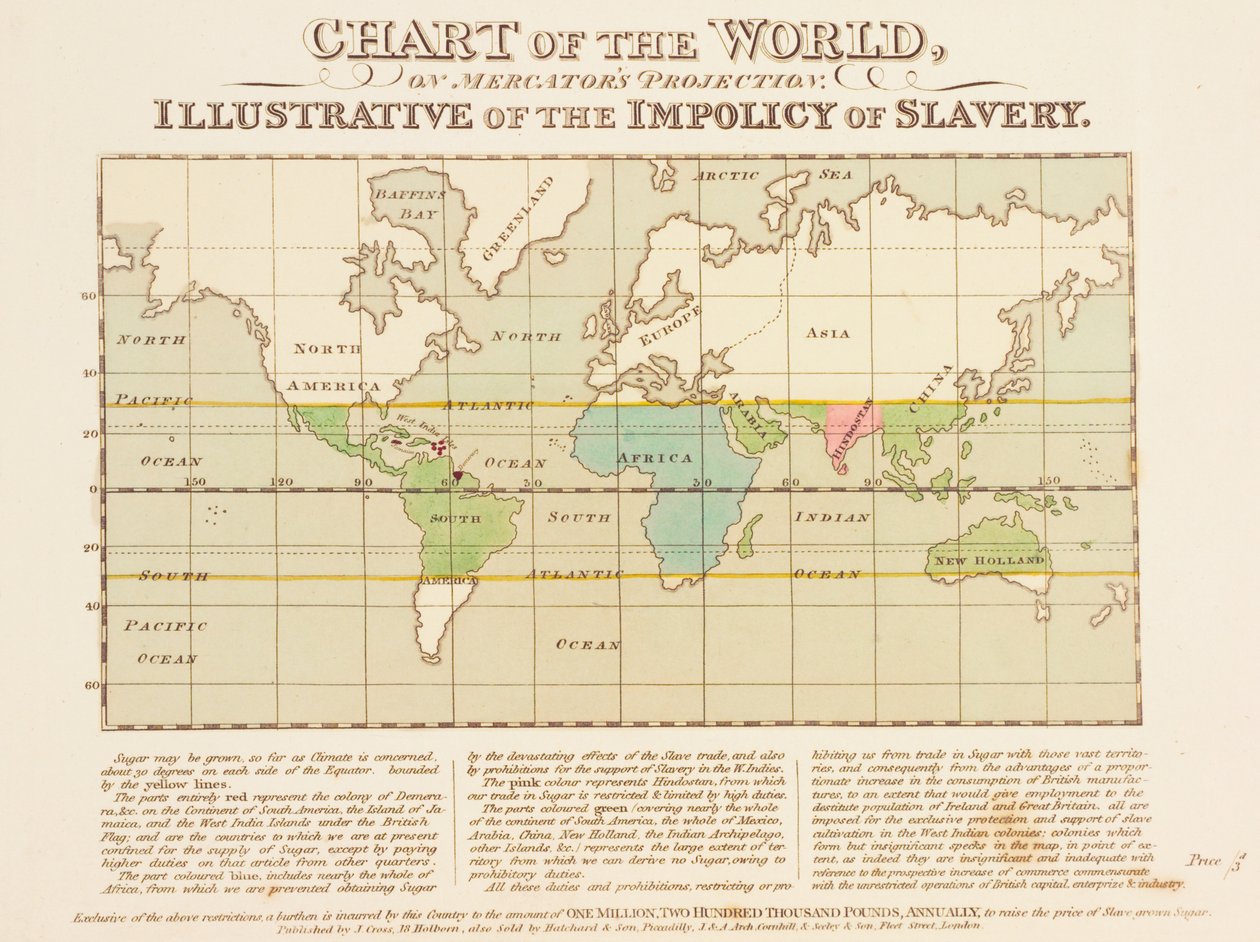 A világ diagramja, a Mercator-féle kivetítés, a rabszolgaság impoliciájának szemléltetése alkotó: English School