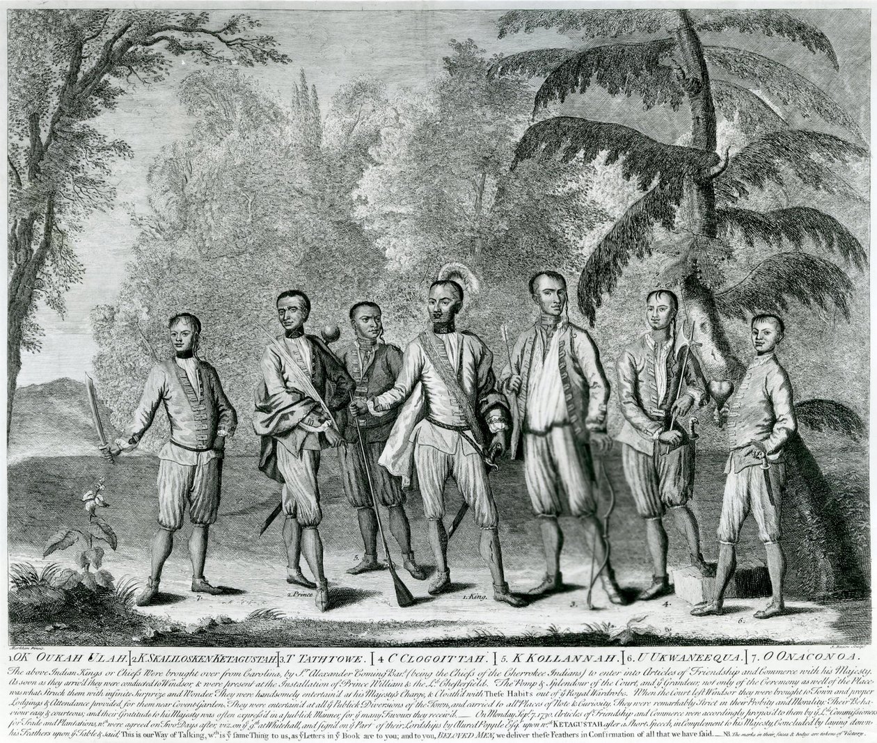 Cherokee Chiefs Carolinából, 1730 körül (metszet) alkotó: English School