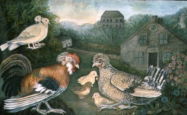 Csirke és galambok egy farm közelében (akvarell, gouache papíron) (részletekért lásd: 97196) alkotó: English School