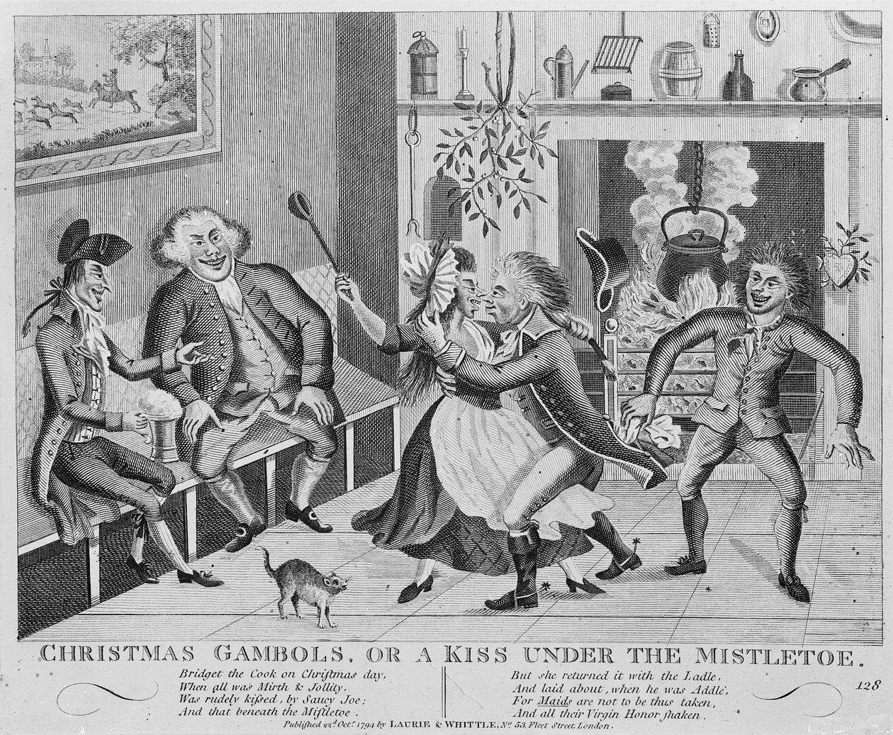 Karácsonyi játék, avagy csók a fagyöngy alatt, 1794 (metszet) alkotó: English School