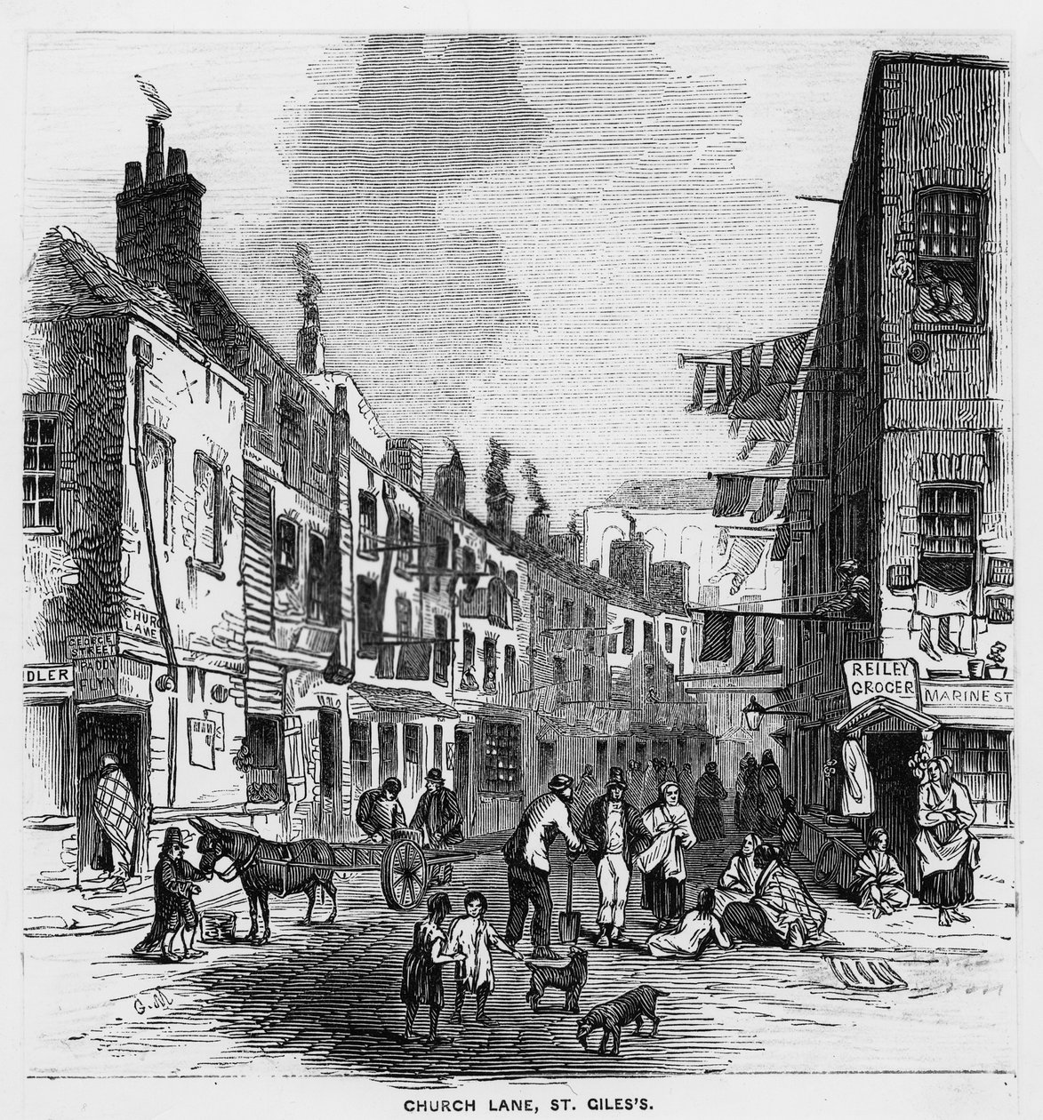Church Lane, St Giles, 1840 körül (metszet) alkotó: English School