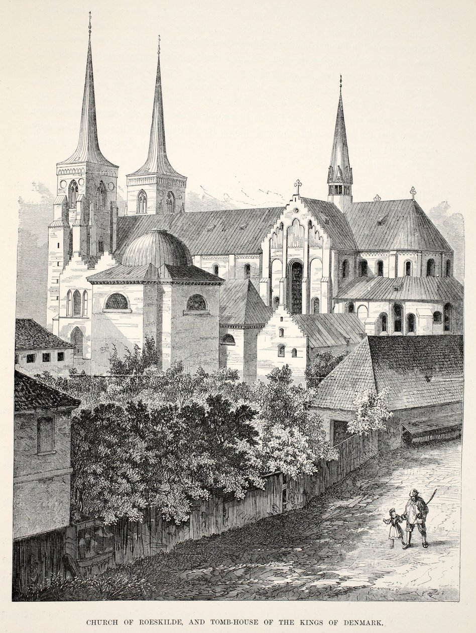 A roeskildei templom és a dán királyok sírháza VII. Edward és Dán Alexandra házasságának emlékművéből, pub. 1864 (fametszet) alkotó: English School