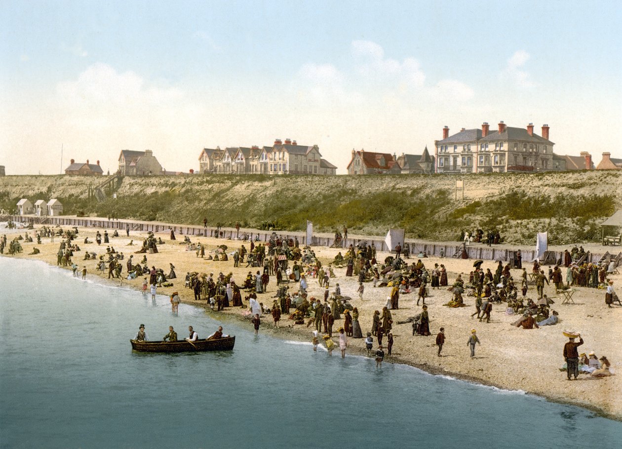Sziklák és strand, Clacton-on-sea (kézzel színezett fotó) alkotó: English School