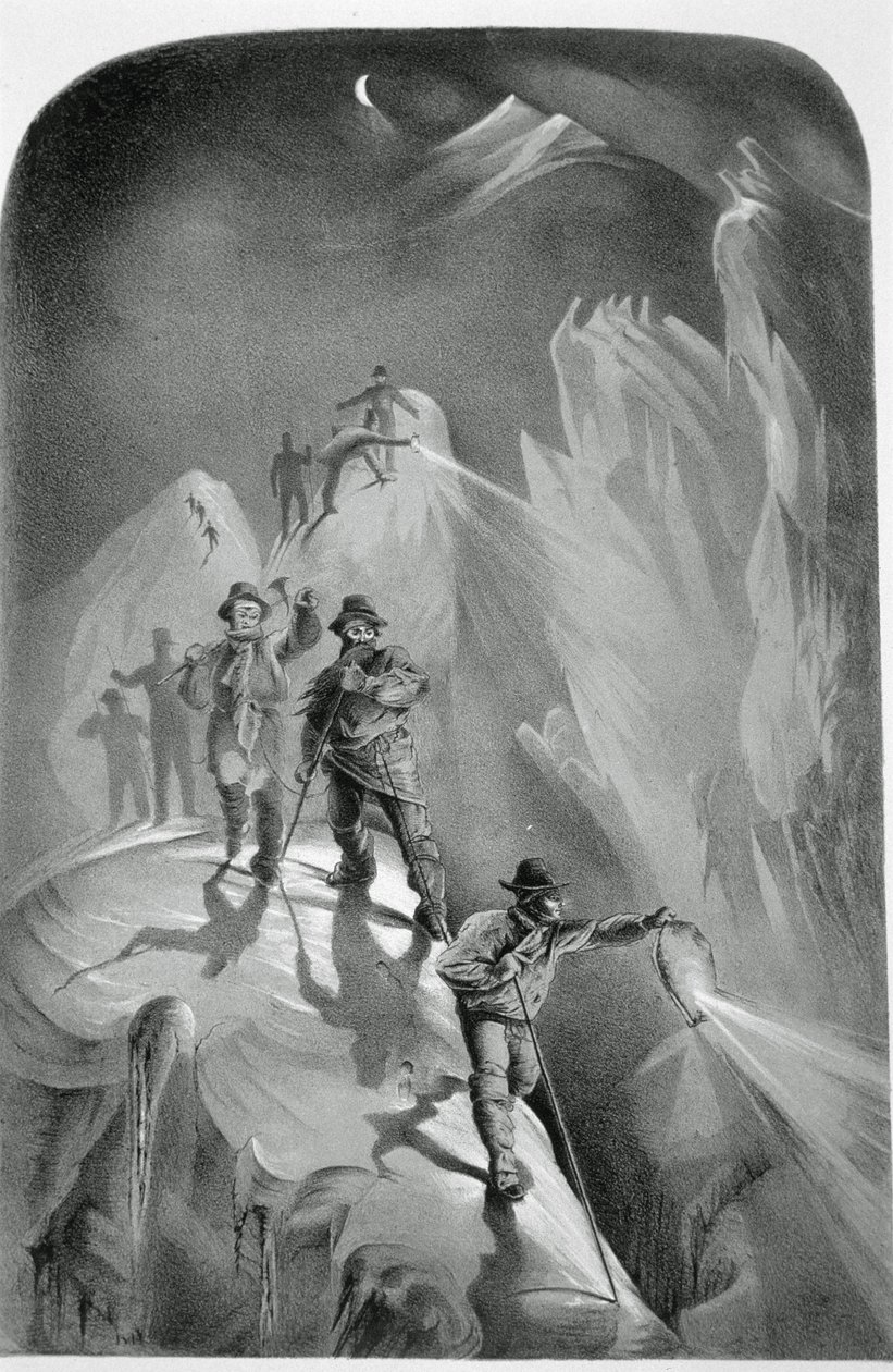 Mászás éjjel, a Mont Blanc utolsó emelkedőjének tíz jelenetéből, köztük öt kilátással a csúcsról, J.D.H. Browne, megjelent 1853 alkotó: English School