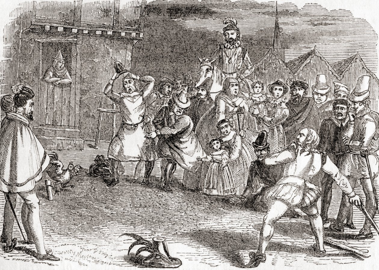 Kakasdobálás, más néven cock-shying, vagy kakasdobálás, a régi Angliából: A Pictorial Museum, pub. 1847 alkotó: English School