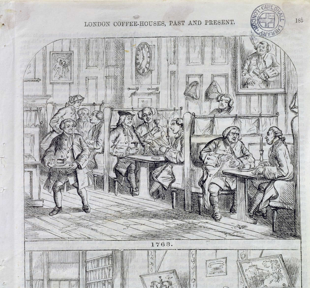 Kávéház 1763-ban, a londoni kávéházak múltja és jelene (színes metszet) alkotó: English School