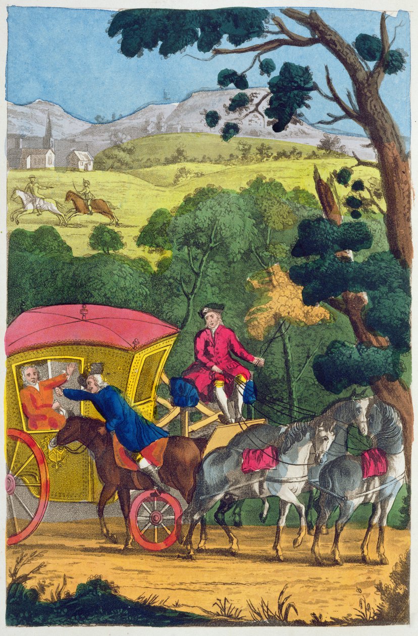 Jack ezredes kirabolja Mary Smitht a Maidenhead Thicketben, illusztráció a leghíresebb országúti és utcai rablók életéből és kalandjaiból... megjelent 1822-ben alkotó: English School