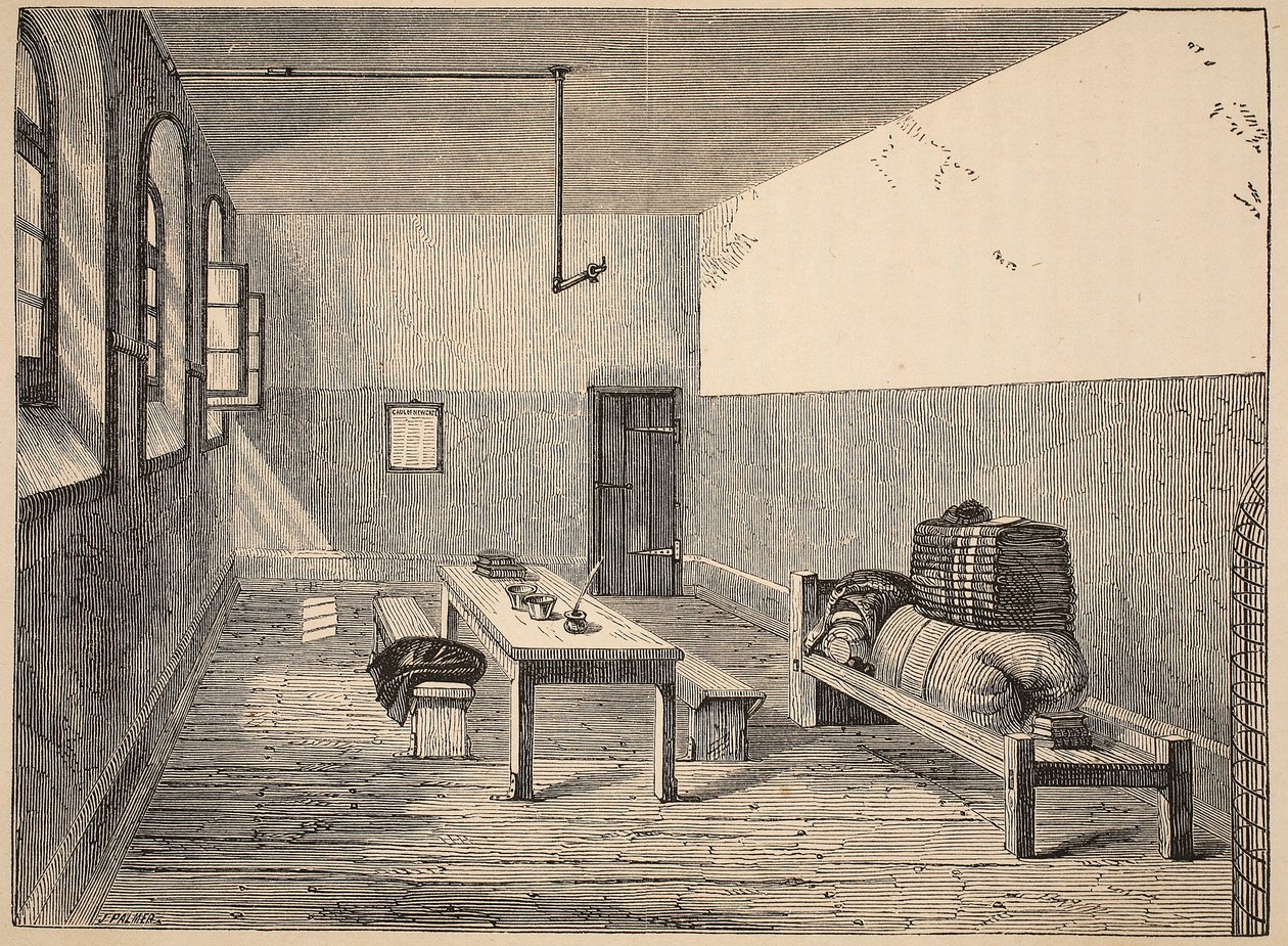 Condemned Cell, Newgate, illusztráció a londoni büntetőbörtönből és Henry Mayhew és John Binny jelenetei a börtönéletből, pub. 1862 alkotó: English School
