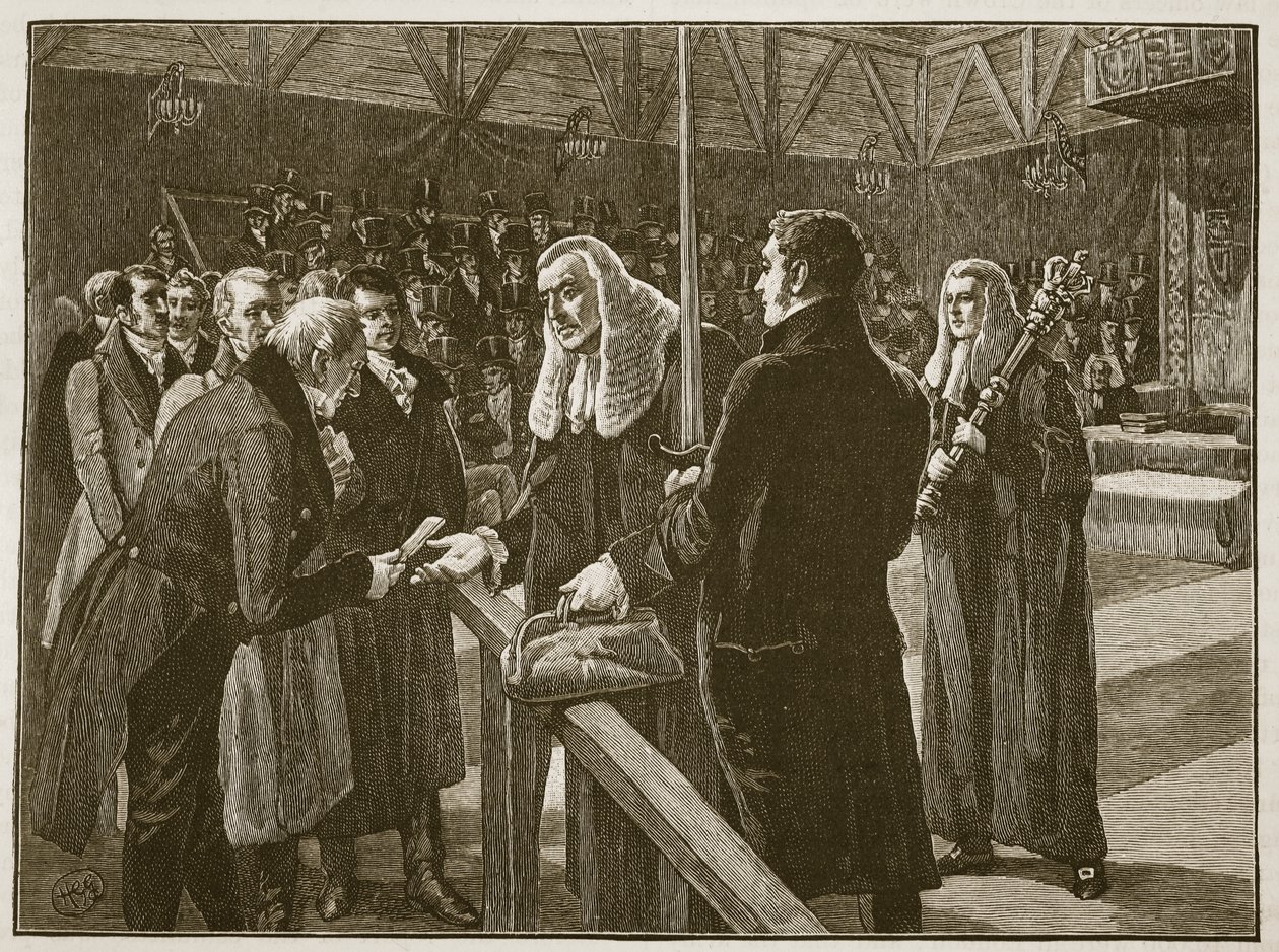 Konferencia a Parlament házai között, 1835, illusztráció: Cassells Illustrated History of England (szépia fotó) alkotó: English School